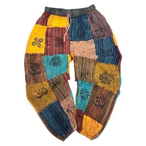 Patchwork Boho Harem Yoga Jogger Pants Hippie Festival Indie Lounge M Grunge